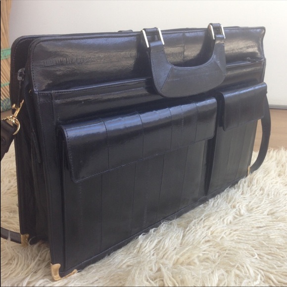 Eel skin business briefcase/ laptop - Black - Picture 2 of 8